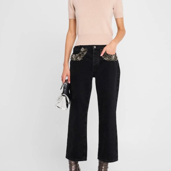 Frame Atelier of Denim The Beaded Hang Embellished Bling Black Jeans 27 NWT $598 - Picture 1 of 8